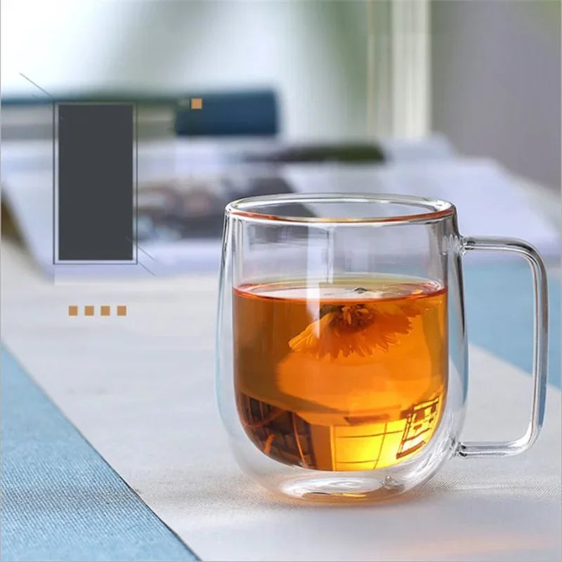 Double Wall Glass Coffee Mug with Handle