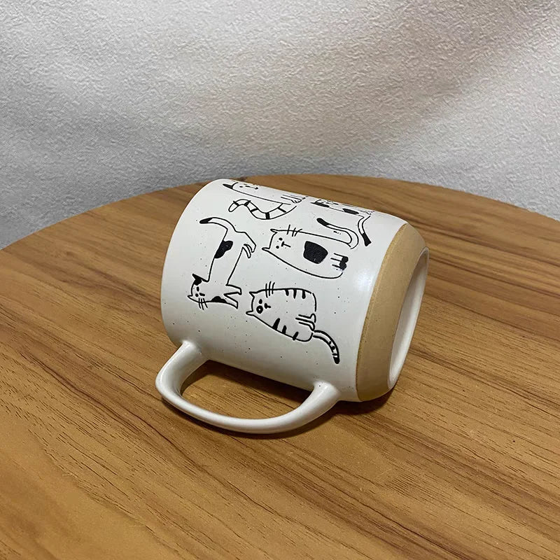 Ceramic Mug Vintage Cartoon Animal Kitten