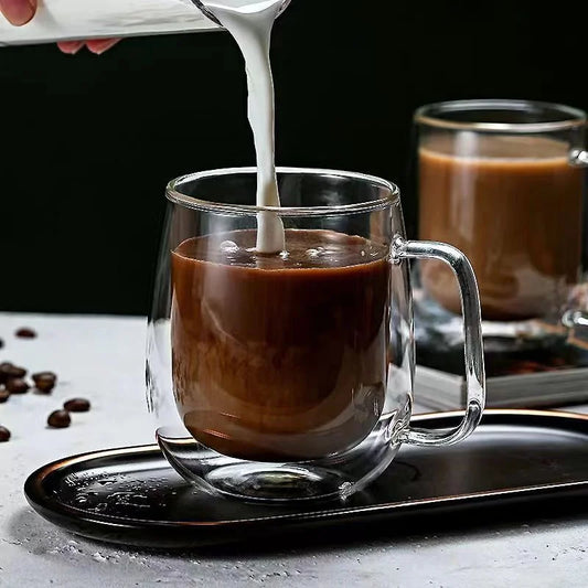 Double Wall Glass Coffee Mug with Handle