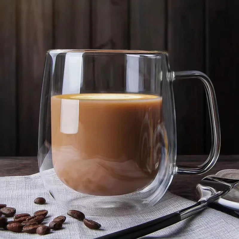 Double Wall Glass Coffee Mug with Handle