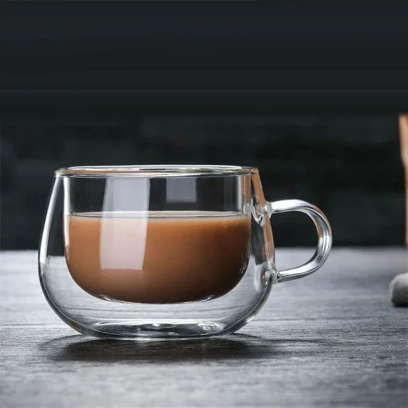 Double Wall Glass Coffee Mug with Handle
