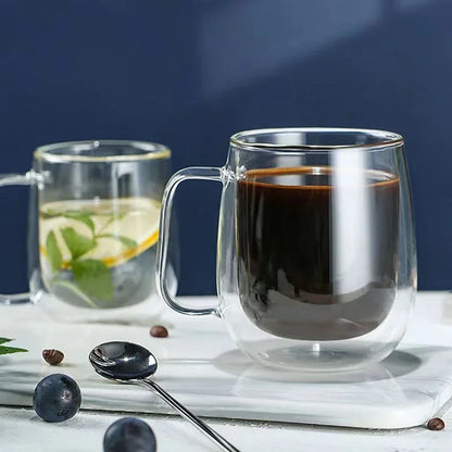 Double Wall Glass Coffee Mug with Handle