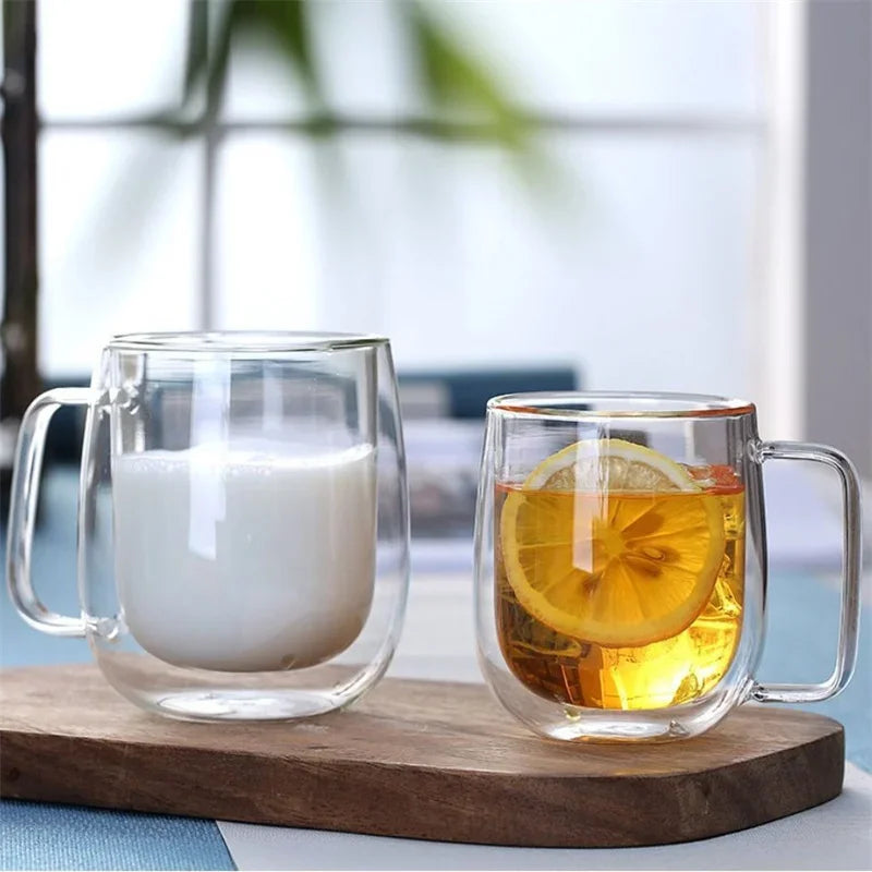 Double Wall Glass Coffee Mug with Handle