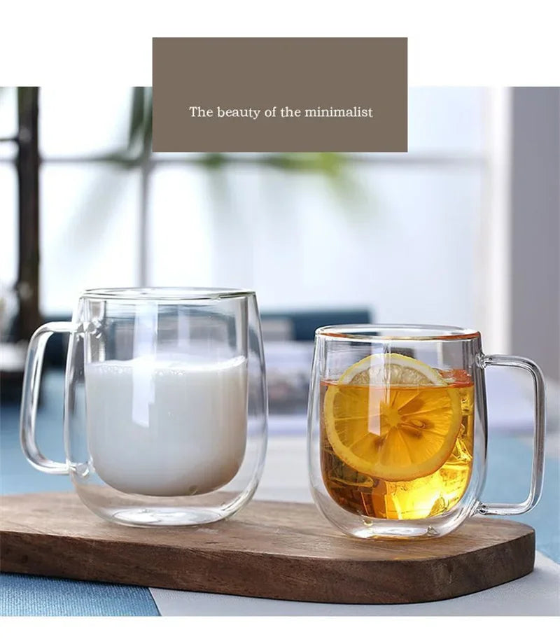 Double Wall Glass Coffee Mug with Handle