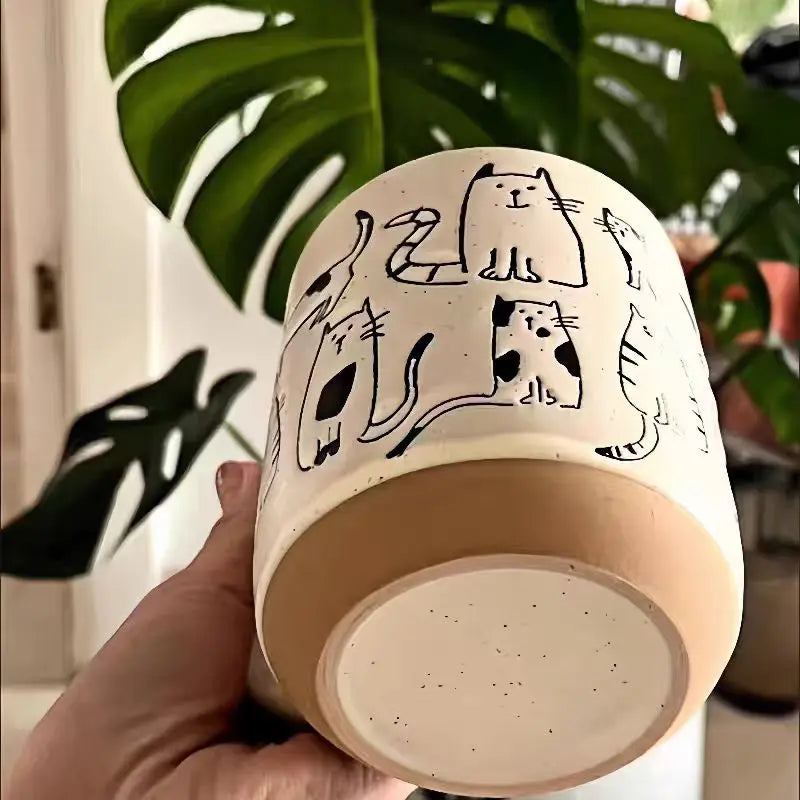 Ceramic Mug Vintage Cartoon Animal Kitten